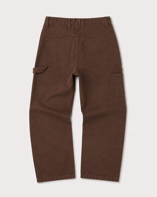 Studio imagery of back of workwear pants designed for shorter men