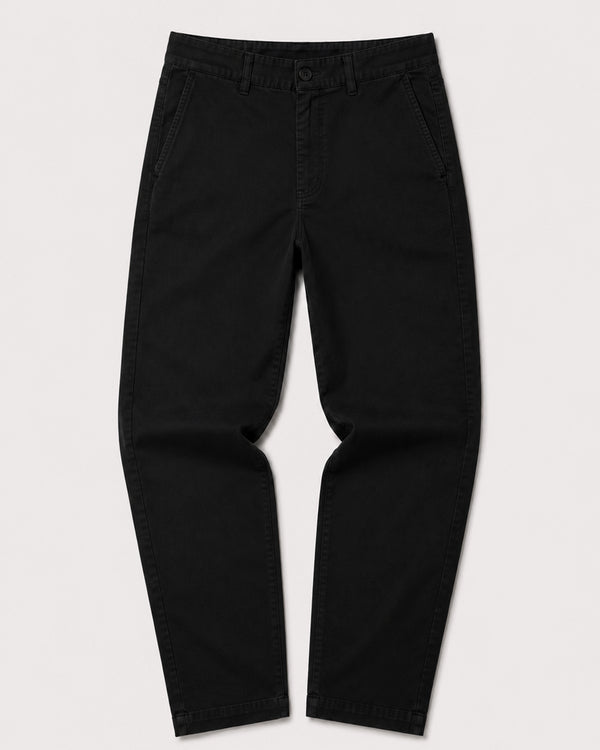 Black slim-fit chinos pants shown flat against a light gray background.