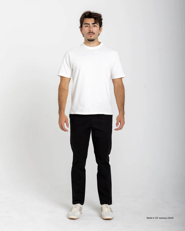 Slim chino for shorter man in black front