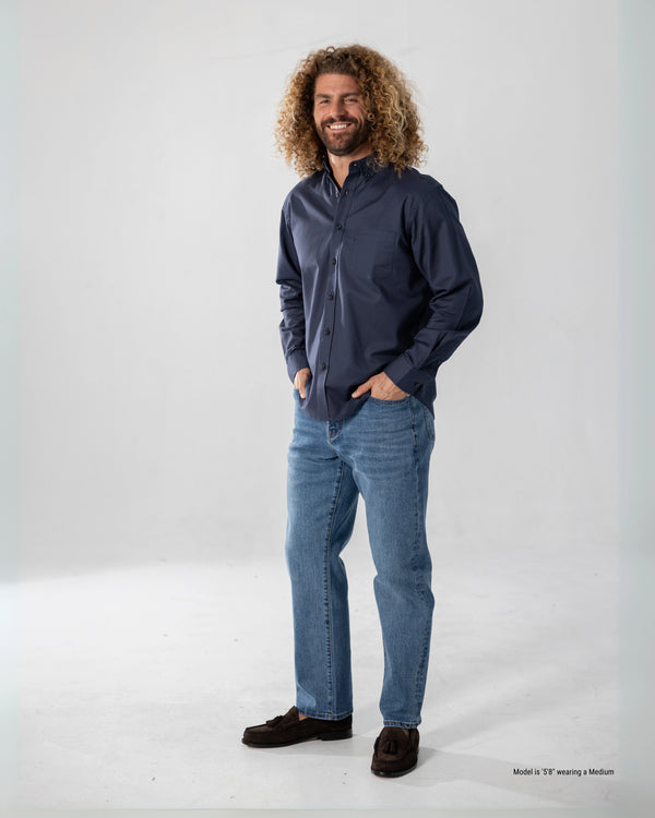 blue nights button-down shirt for shorter men front