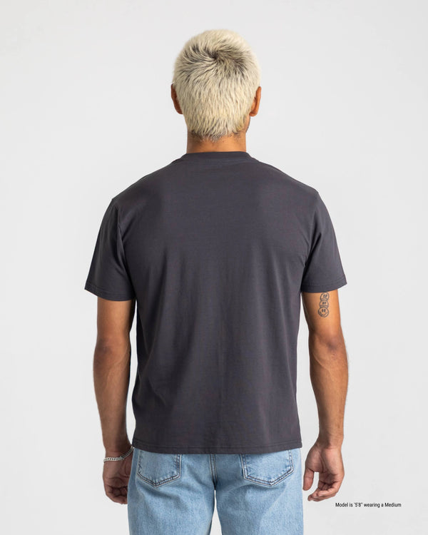dark grey shorter men's t-shirt back