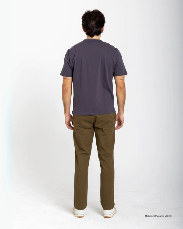 dark olive slim chinos made for short men back
