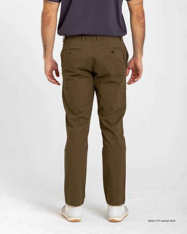 dark olive slim chinos made for short men back rise close up