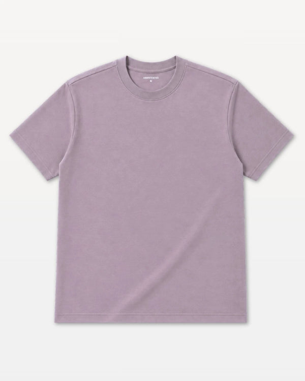 A light purple short-sleeve crewneck t-shirt laid flat against a light gray background.