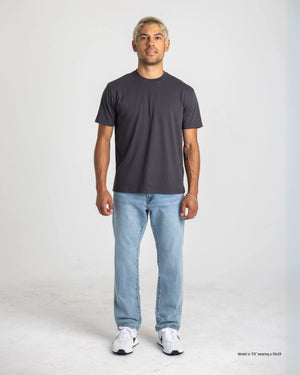 straight fit jeans for short men dark wash front