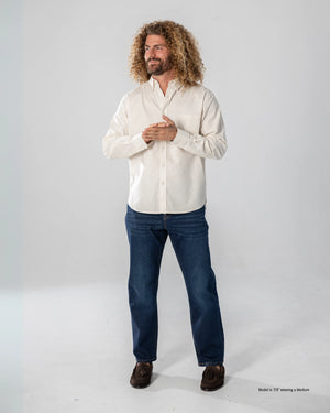 natural button-down shirt for shorter men front