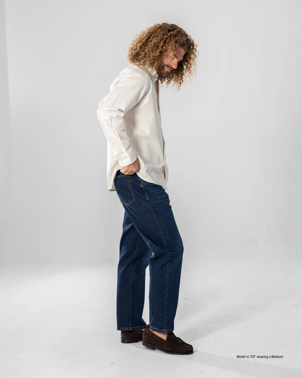 natural button-down shirt for shorter men side