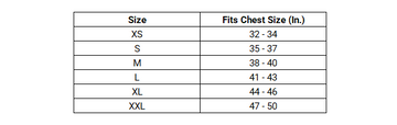 Abbreviated standard tops size chart for short men