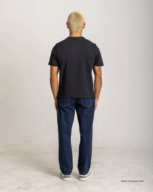 straight fit jeans for short men dark wash back