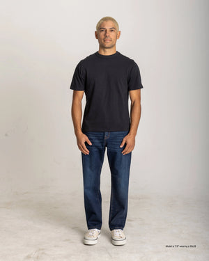 straight fit jeans for short men dark wash front