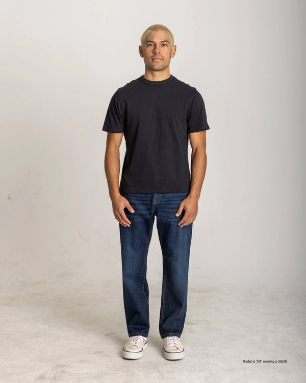 straight fit jeans for short men dark wash front