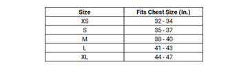Size chart for clothing fits chest size in inches